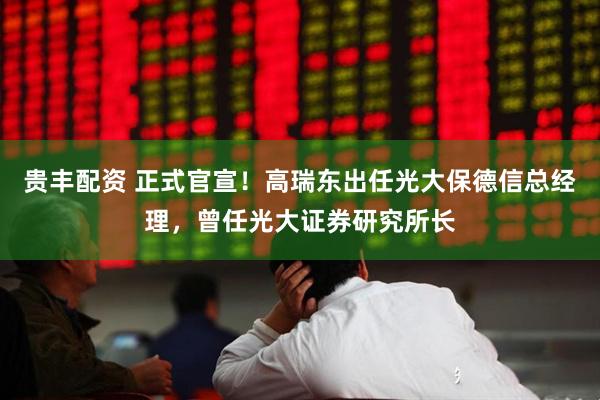 贵丰配资 正式官宣！高瑞东出任光大保德信总经理，曾任光大证券研究所长