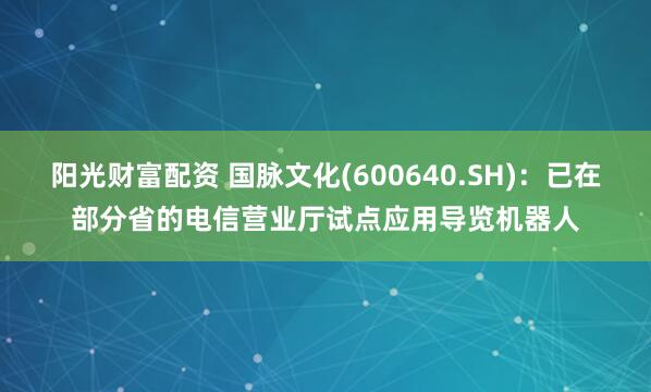 阳光财富配资 国脉文化(600640.SH)：已在部分省的电信营业厅试点应用导览机器人