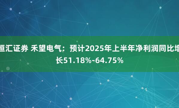 恒汇证券 禾望电气:预计2025年上半年净利润同比增长51.18%-64.75%