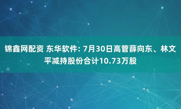 锦鑫网配资 东华软件: 7月30日高管薛向东、林文平减持股份合计10.73万股